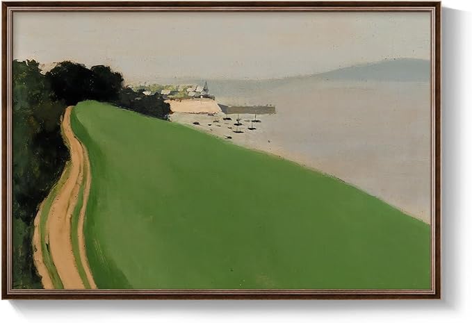 Vintage Framed Green Abstract Landscape Wall Art, Modern Minimalist Coastal - Image 8