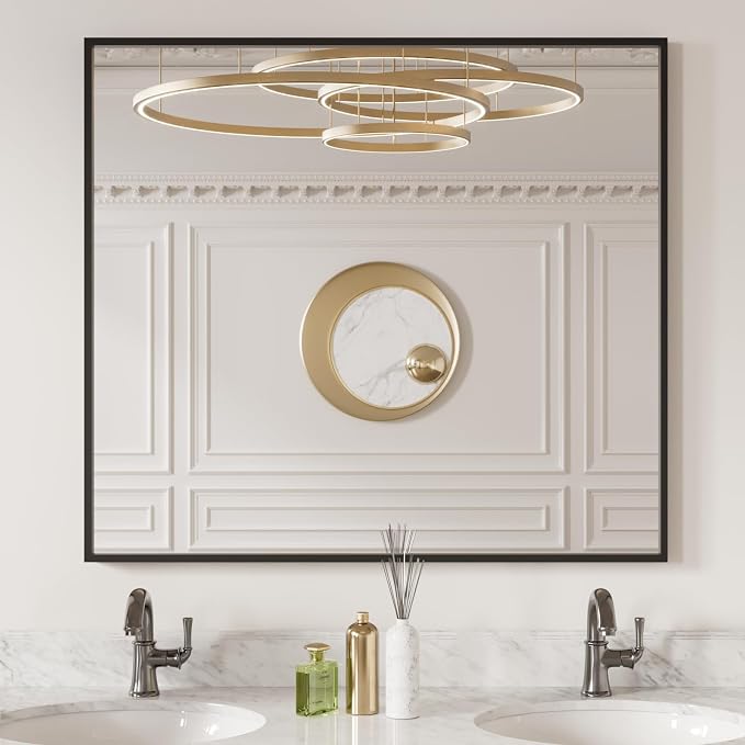 LOAAO 40"X36" Black Rectangle Bathroom Mirror Wall, Matte Black Aluminum Alloy - Image 4