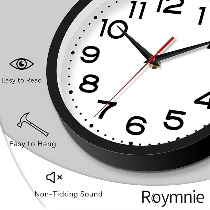Roymnie Wall Clock Silent Non-Ticking Modern Clock Battery Operated 8 Inch - Image 3