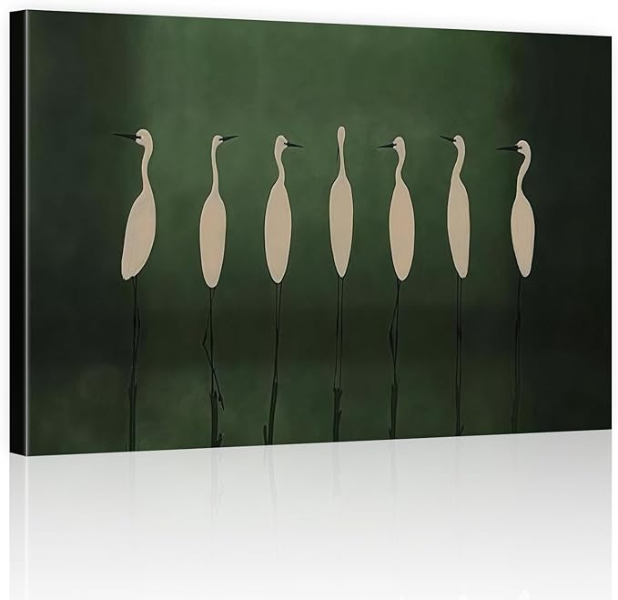 ALMLZL Egret Canvas Wall Art Elegant White Birds Heron Poster Minimalist by ALMLZL