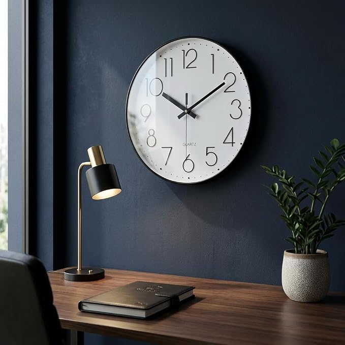 jomparis 10 Inch Black Wall Clock Battery Operated Silent & Non-Ticking Wall - Image 2