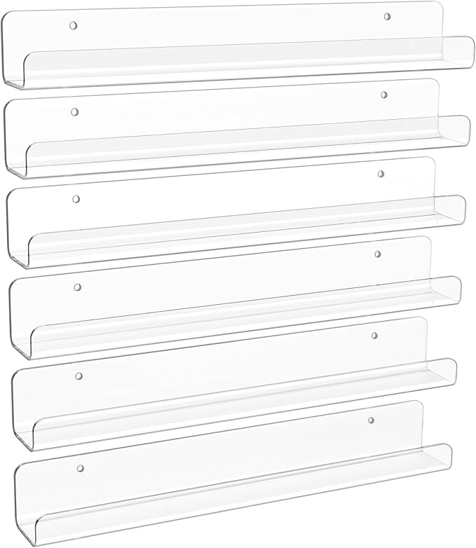 upsimples 6 Pack Clear Acrylic Shelves, 1.7" x12" Clear Wall Shelves by upsimples