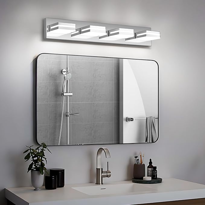 Modern LED Bathroom Lights Fixtures 4-Light, Stainless Steel Chrome Acrylic - Image 6