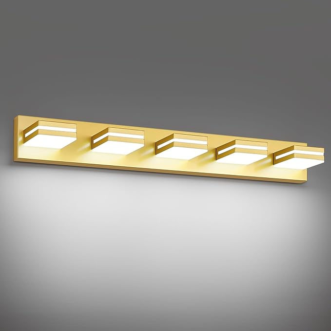 Modern LED Bathroom Lights Fixtures 5-Light, Metal Gold Acrylic Wall Lighting by JZEKVN