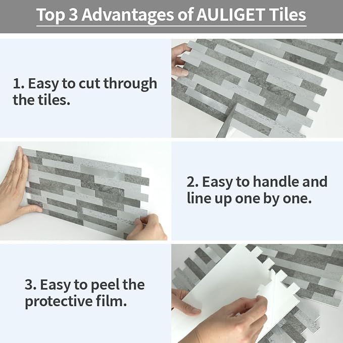 AULIGET 2 Sheets Faux Stone Peel and Stick Backsplash - Image 7