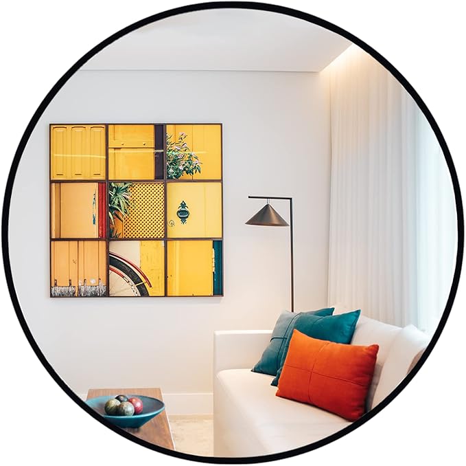 Oruii Round Mirror 30 inch, Large Black Circle Mirror Metal Frame, Large Black by OruiiMirror