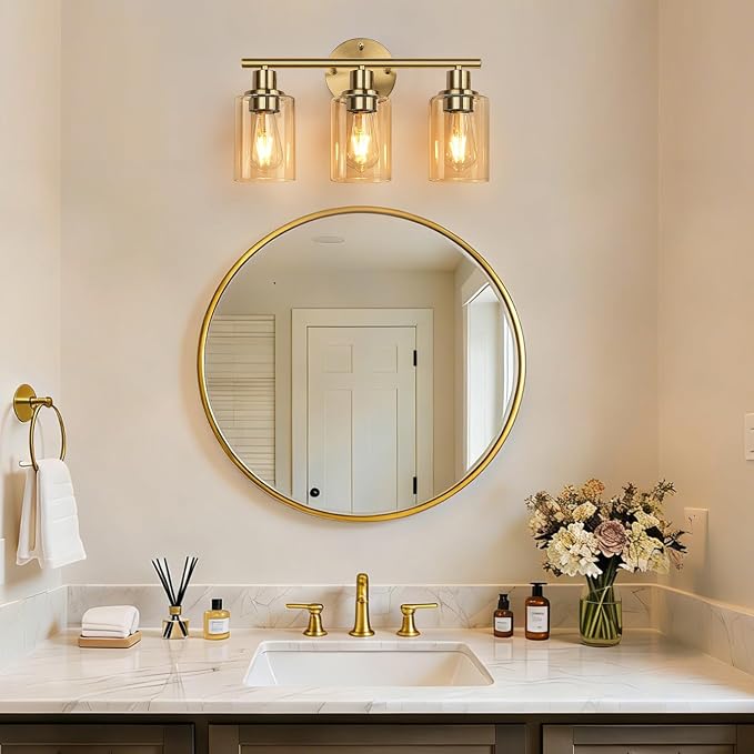 Zarbitta 3-Light Bathroom Light Fixtures, Brushed Gold Vanity Light, Farmhouse - Image 6
