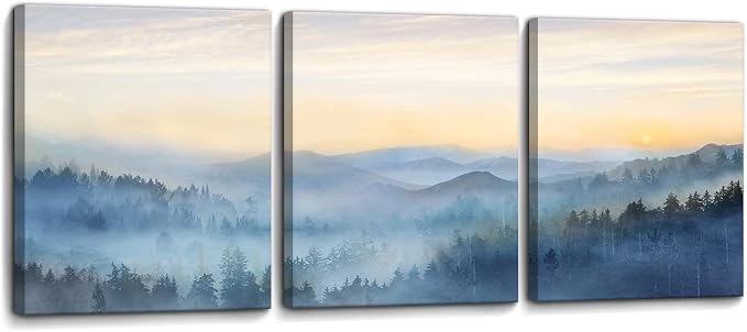 Wall Decor for Bedroom 3 Panel Sunrise Misty Forest Print Picture Paintings - Image 8