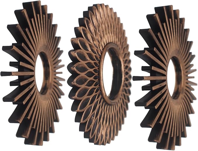 Retor OLD Gold Mirrors for Wall Pack of 3. Round. More Contemporary Sense.Rays - Image 3
