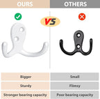 Homanu 34 Pack Coat Hooks, Heavy Duty Double Prong Coat Hooks Wall Mounted - Image 3