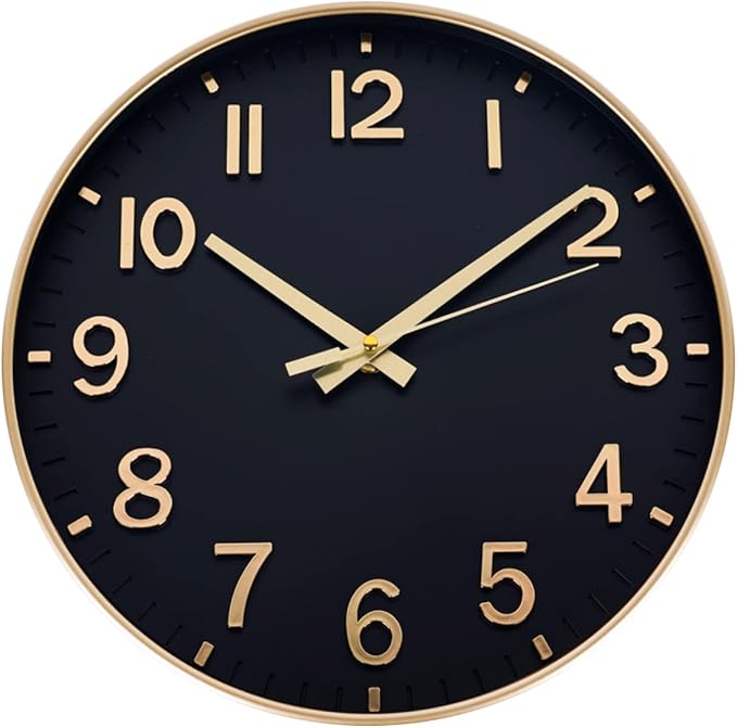 HZDHCLH Wall Clocks Battery Operated, Wall Clock Black Gold, 10 inch Wall Clock by HZDHCLH