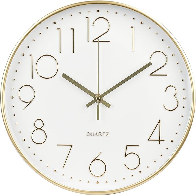 Wall Clock 12 Inch Non-Ticking Silent Modern Simple Style Round Decor Clock by BAKBRAND