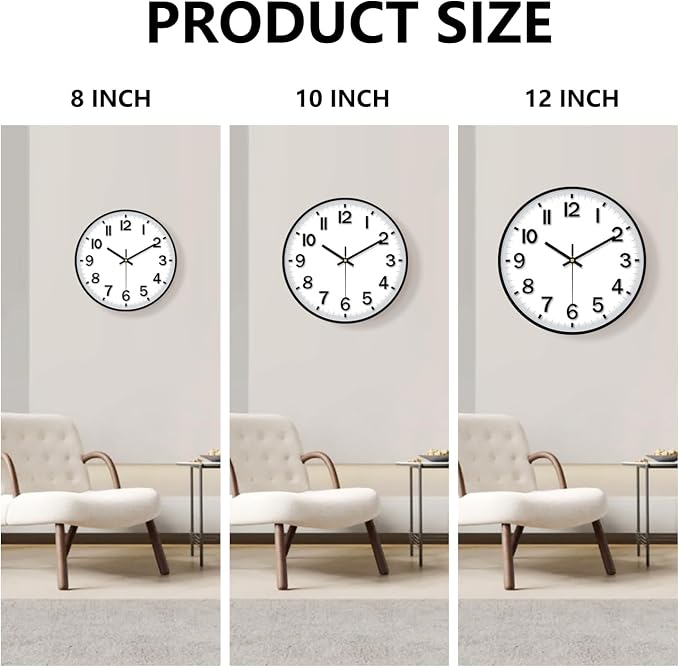 Black Wall Clock, 8 Inch Wall Clocks Battery Operated, Round Modern Non Ticking - Image 9