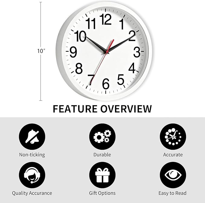 Rohioue Wall Clock Modern 10 Inch Battery Operated Silent Non Ticking Analog - Image 3