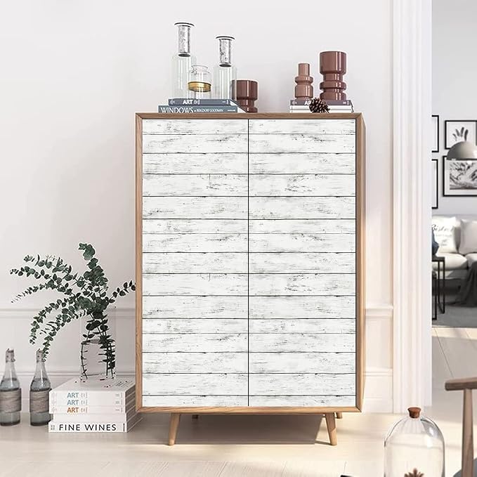 Arthome 17 x 393 inches White Gray, Peel and Stick Wallpaper, Wood Contact Paper - Image 3