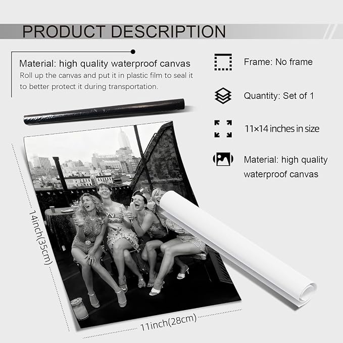 Retro Black And White Woman Canvas Wall Art Fashion Rooftop Party Posters - Image 2