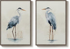 Large Framed Vintage Bird Wall Art, 2 Piece Neutral Blue Heron Canvas Painting - Image 9