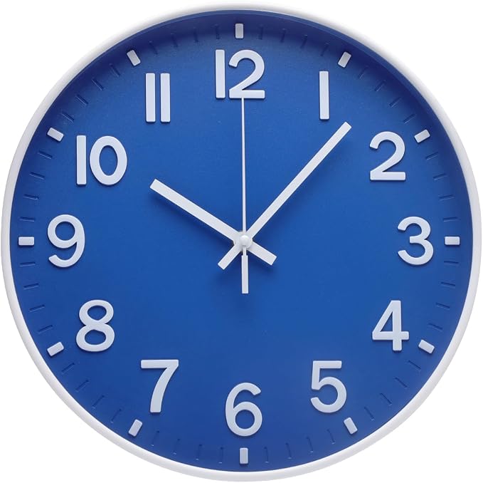 Wall Clock 12 Inch Blue Modern Simple Quartz Decorative Clock Non-Ticking by BAKBRAND