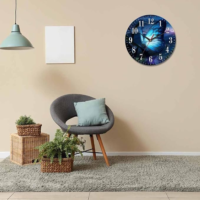 Mxocom Butterfly Wall Clock Beautiful Butterfly Radiant Blue Light 10 Inch - Image 6