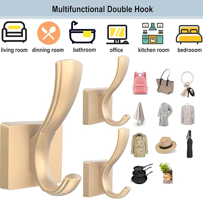 TOFIIGREM Gold Hooks for Wall, Heavy Duty Thick Aluminum Alloy Entry Coat Hooks - Image 3