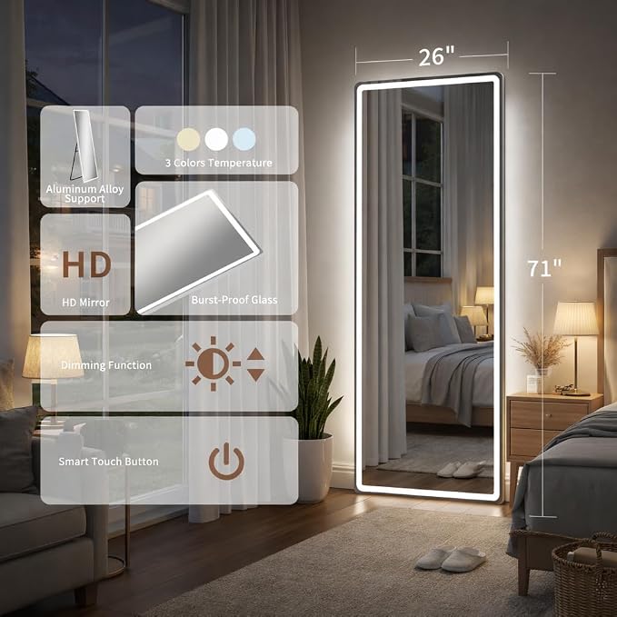 Full Length Mirror with Lights, Full Body Dressing Standing Mirrors with - Image 3