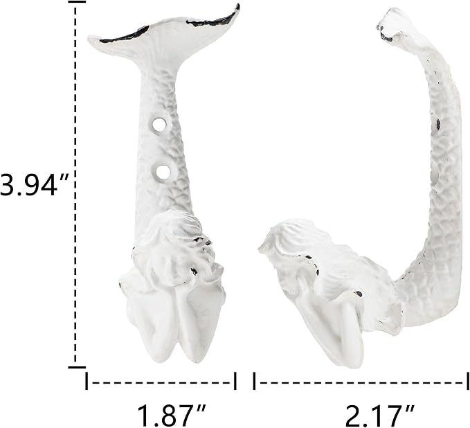 SOFFEE DESIGN 2pcs White Mermaid Shape Metal Coat Hooks, Playful Mermaid Design - Image 5
