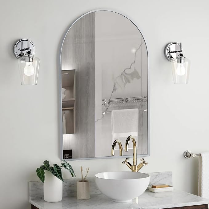 24" x 36" Silver Arched Mirror, Modern Aluminum Alloy Metal Frame, Arch - Image 2
