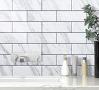 AULIGET 6" x 12" White Marble Peel and Stick Backsplash Wall Tiles, PVC Faux - Image 3