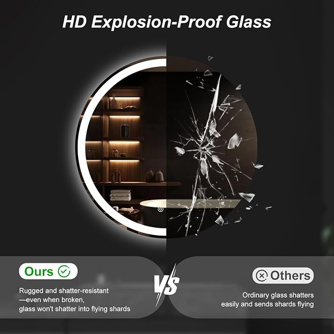 NEWBULIG 30 Inch Round LED Bathroom Wall Mirror - Image 4