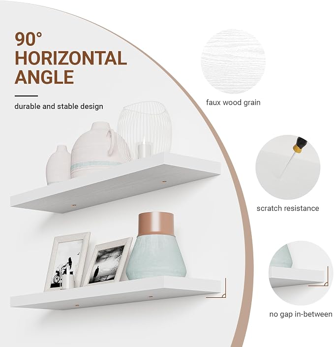 Heimlove Floating Shelves for Wall 36 Inches Long, 9.3" Deep White Floating - Image 5