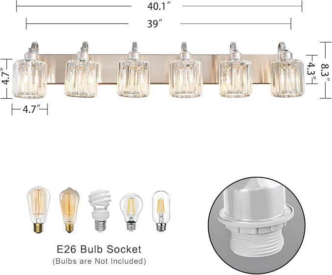 Crystal Bathroom Lighting Fixtures Over Mirror, 6 Light Brushed Nickel Vanity - Image 5