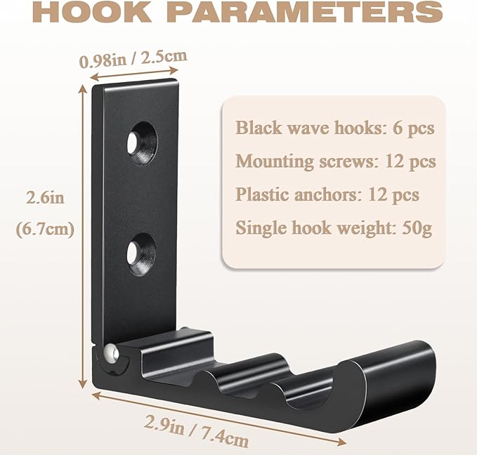 OHIYO 6 PCS Heavy Duty Folding Wall Hooks, Sturdy Black Wall Mounted Hooks - Image 2