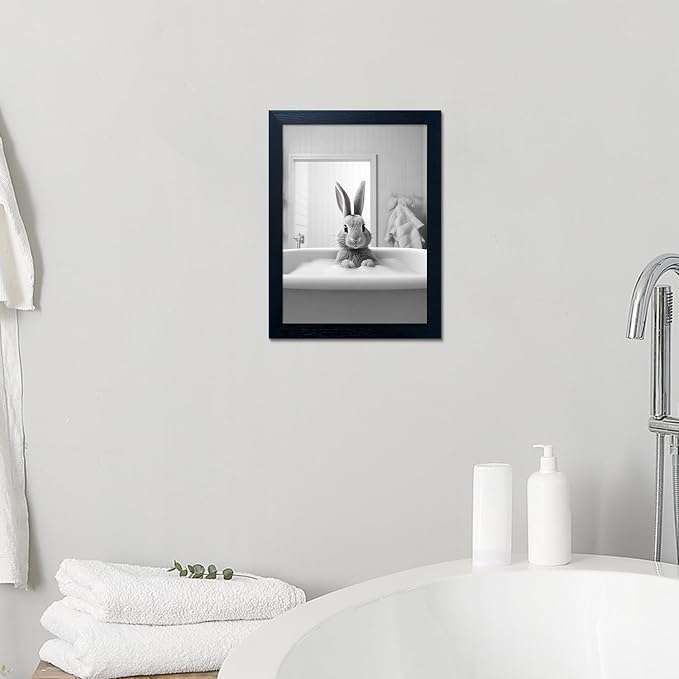 Kids Bathroom Wall Art Black and White Cute Animal Canvas Print Painting Funny - Image 7