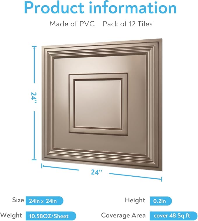 STICKGOO Glue Up Ceiling Tiles, 24x24 Inch PVC Decorative Drop Ceiling Tile - Image 4