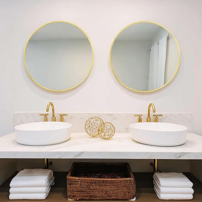 Sunniry Gold Round Mirror 24 inch, 2 Pack Gold Circle Mirror, Round Bathroom - Image 8