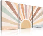 Boho Sun Wall Art Set of 3, Framed Canvas Wall Art Rainbow Sun Rising on the by KBKBART