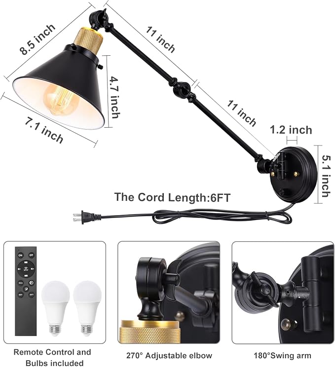 TRLIFE Dimmable Wall Sconce, Remote Control Plug in Wall Sconces Dimming - Image 6