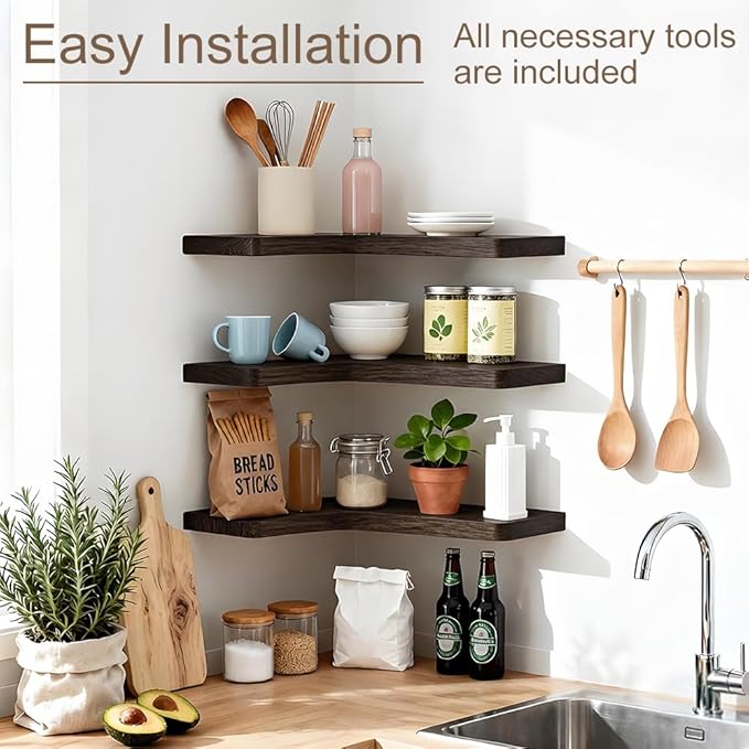 Floating Corner Shelves Set of 3, Solid Wood Picture Wall Shelf, Floating - Image 6