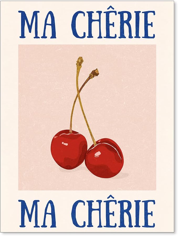 jkahh Funky Cherry Wall Art Vintage Red Blue Aesthetic Poster Trendy Ma Cherie by Unknown