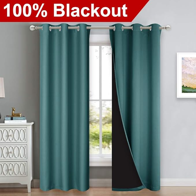 NICETOWN Sea Teal Full Shade Curtain Panels, Pair of Thermal Insulated & Energy - Image 2