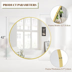 BEAUTYPEAK 42 Inch Round Mirror, Metal Frame Circle Mirror, Wall Mounted - Image 5