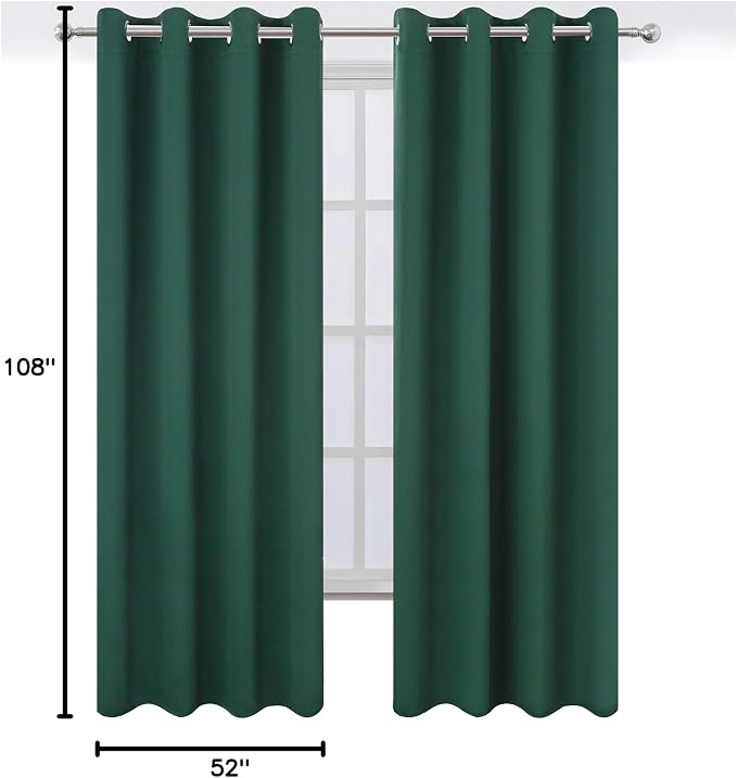 LEMOMO Dark Green Thermal Blackout Curtains/52 x 108 Inch/Set of 2 Panels Room - Image 10