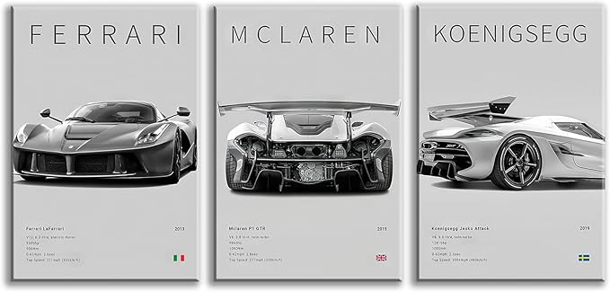 CSLGQGV Car Poster Vintage Racing Car Wall Art Supercar Canvas Prints Painting by Unknown