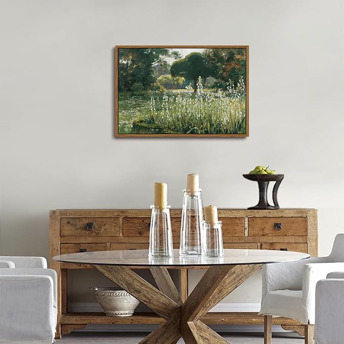 OIQArtOIQ Vintage Framed Wall Art Garden Landscape Canvas Art Prints Rustic - Image 5