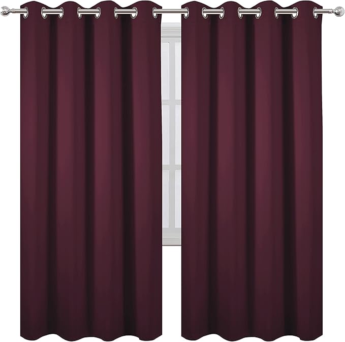LEMOMO Burgundy Red Thermal Blackout Curtains/52 x 72 Inch/Set of 2 Panels Room - Image 2