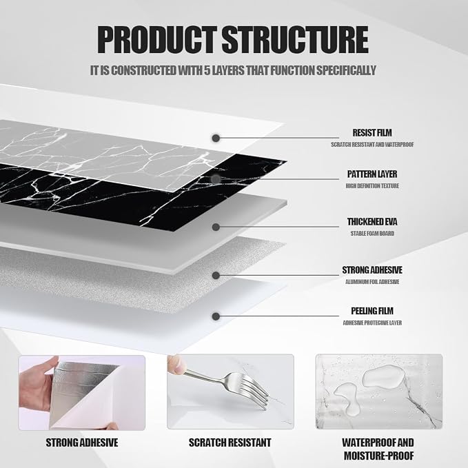 Chejiaye 10pcs Marble Peel and Stick Waterproof Wall Panels, Heat-Resistant - Image 4