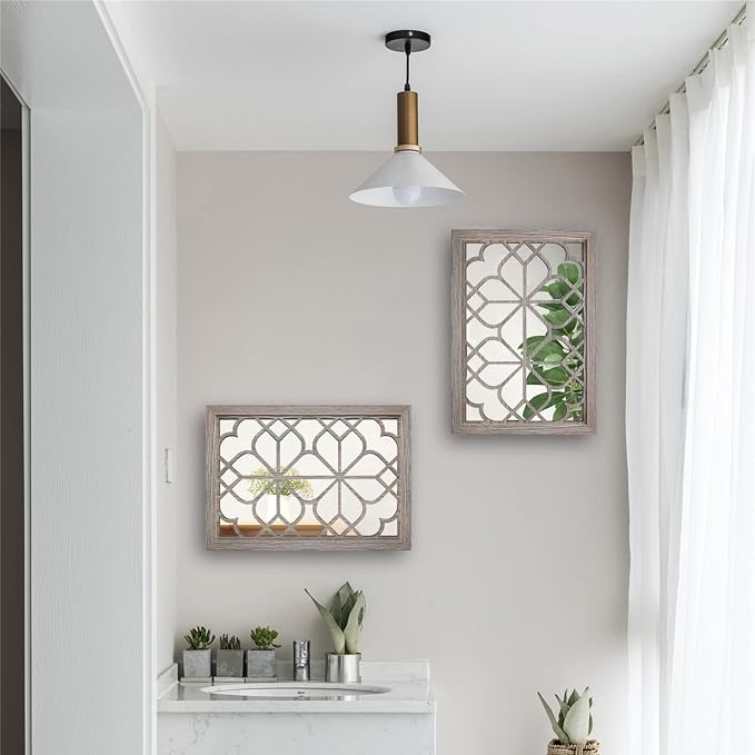 Wocred Set of 2 Rectangular Wall Mirror, Gorgeous Rustic Farmhouse Accent Mirror - Image 4