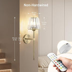 Crystal Battery Operated Wall Sconces Set of 2, Brass Rechargeable Wireless - Image 3