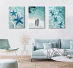 Ocean Wall Art Beach Canvas Print Starfish Shell on Teal Board Paintings - Image 2