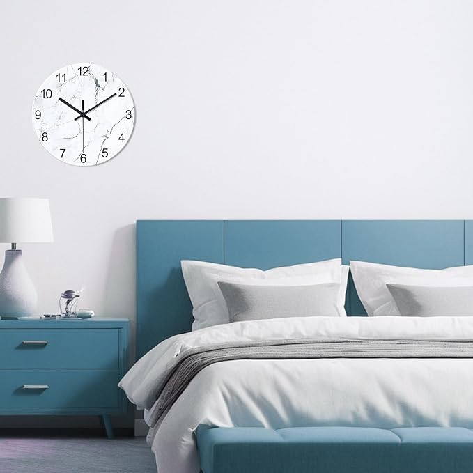 Modern White Marble Glass Wall Clocks Battery Operated 14 Inch Abstract - Image 4